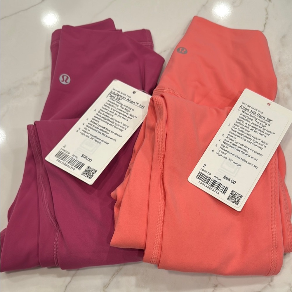 NEW Lululemon Align 28” dark pink and tangerine Leggings